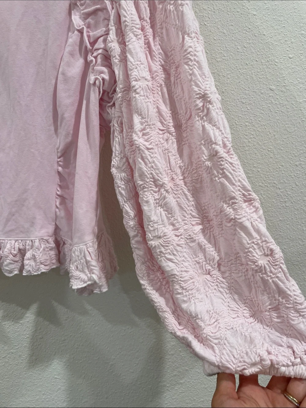 Free People Olivia Top Light Pink Ruffle Floral Long Sleeve Romantic Rare Y2K